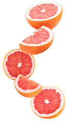 Fototapeta na wymiar Slices grapefruit flying in the air