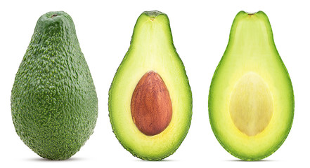 Avocado whole and cut in half with bone