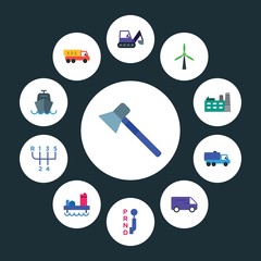 transports, industry Infographic Circle flat Icons Set. Contains such Icons as  industry,  industrial,  tanker,  transportation,  car,  plant,  pliers, dig and more. ..Fully Editable. Pixel Perfect..