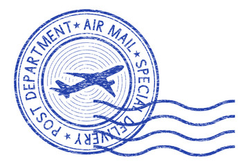 Air mail round postmark with waves
