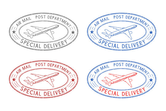 Air mail oval postmarks. Colored set