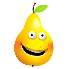 Raw pear cartoon character, vector illustration, isolated on white background