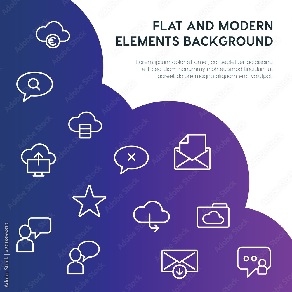 Poster cloud and networking, chat and messenger, email outline vector icons and elements background concept
