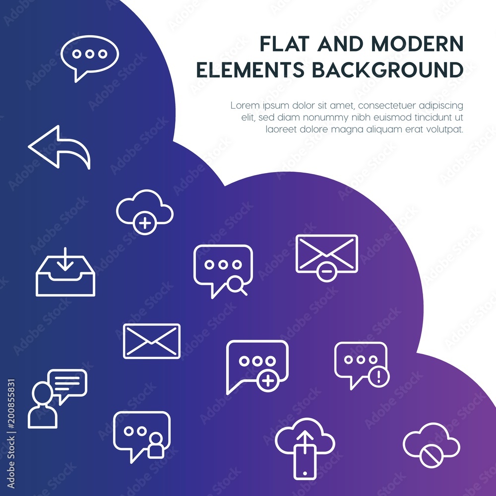 Poster cloud and networking, chat and messenger, email outline vector icons and elements background concept on gradient background...Multipurpose use on websites, presentations, brochures and more