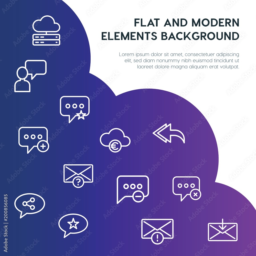 Aufkleber cloud and networking, chat and messenger, email outline vector icons and elements background concept