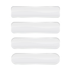 Fototapeta premium White glass buttons. Shiny rectangle and oval 3d icons with reflection