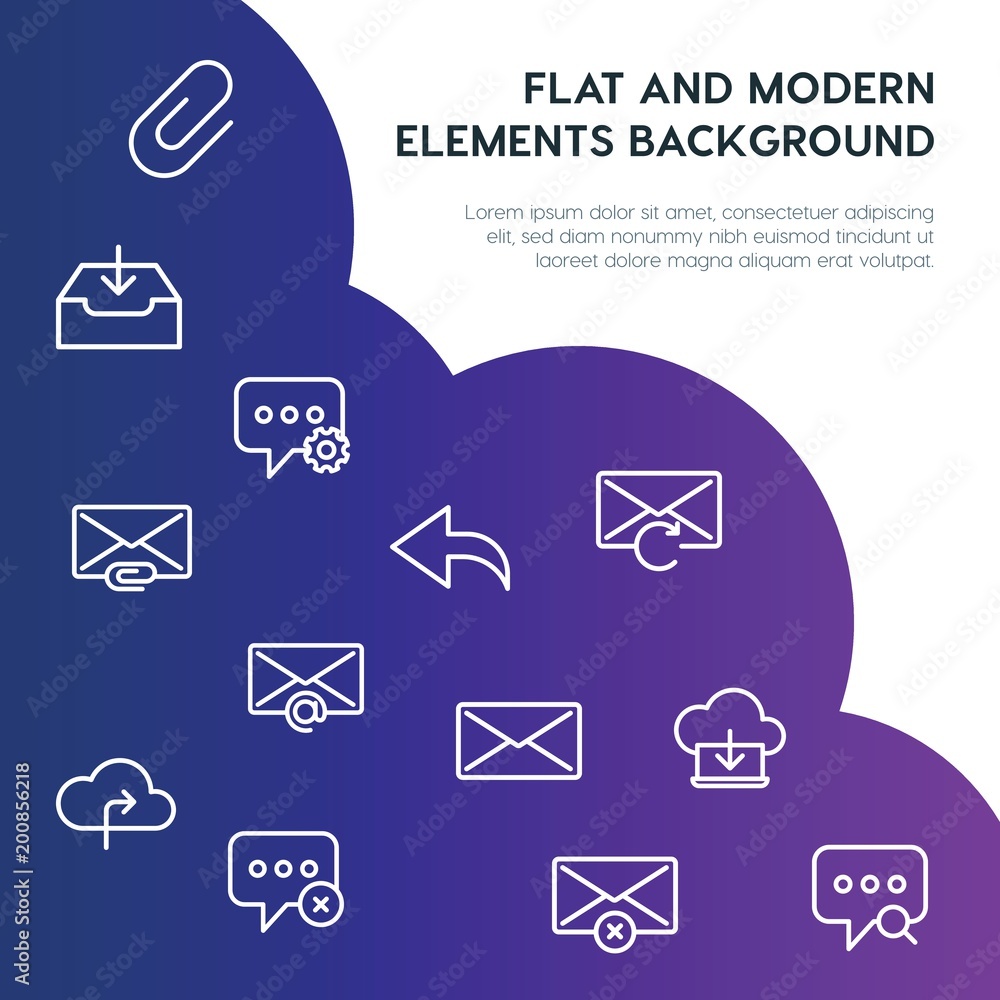 Poster cloud and networking, chat and messenger, email outline vector icons and elements background concept on gradient background...Multipurpose use on websites, presentations, brochures and more