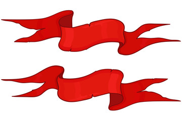 Red ribbon banners. Hand drawn sketch
