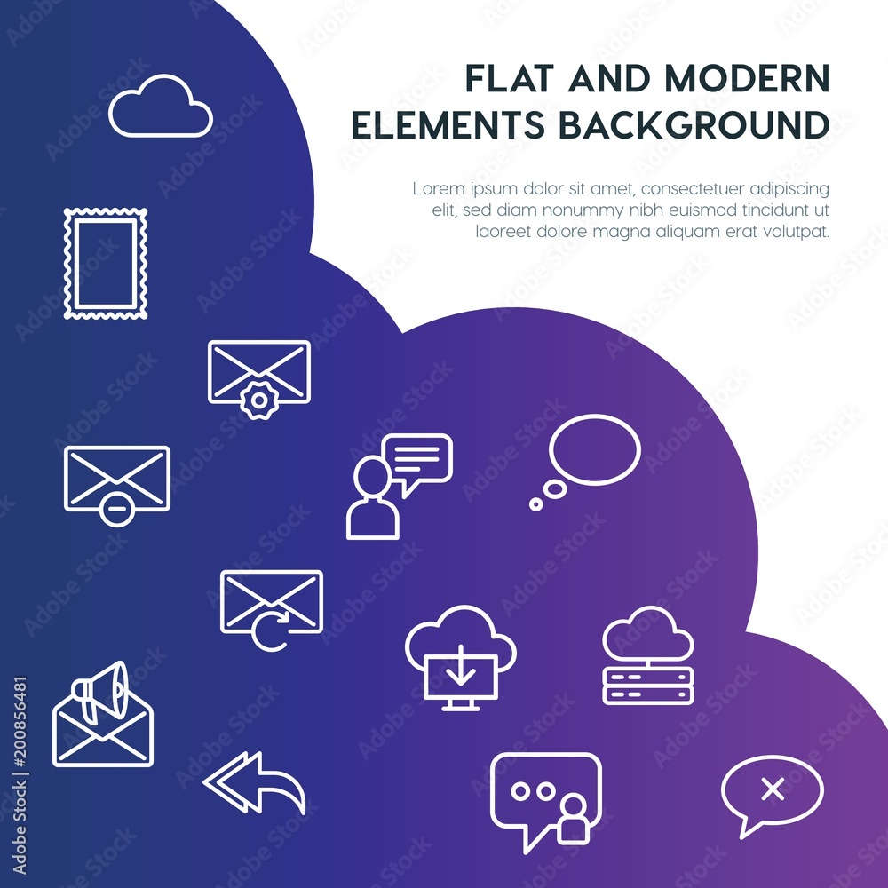 Poster cloud and networking, chat and messenger, email outline vector icons and elements background concept on gradient background...Multipurpose use on websites, presentations, brochures and more