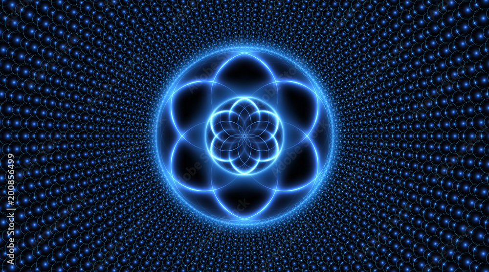 Wall mural sacred geometry, abstract glowing background. vector digital graphic for brochure, website, flyer, p