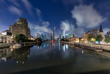 Shanghai skyline and cityscape at sunrise