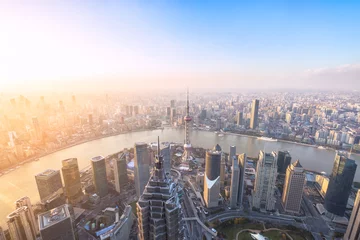 Store enrouleur occultant sans perçage Shanghai Shanghai skyline and cityscape at sunset