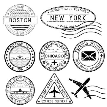 Postmarks and travel stamps. USA cities