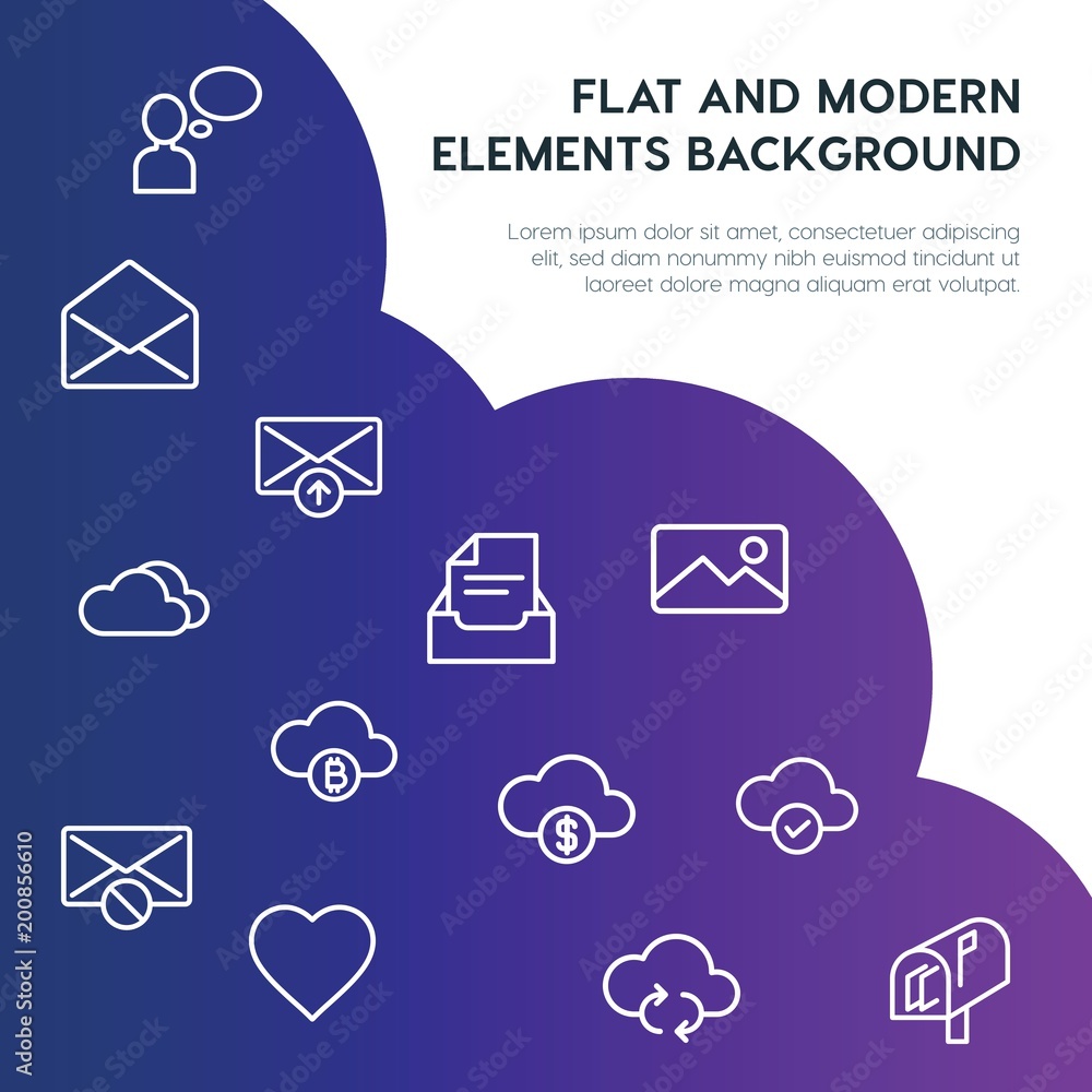 Poster cloud and networking, chat and messenger, email outline vector icons and elements background concept on gradient background...Multipurpose use on websites, presentations, brochures and more