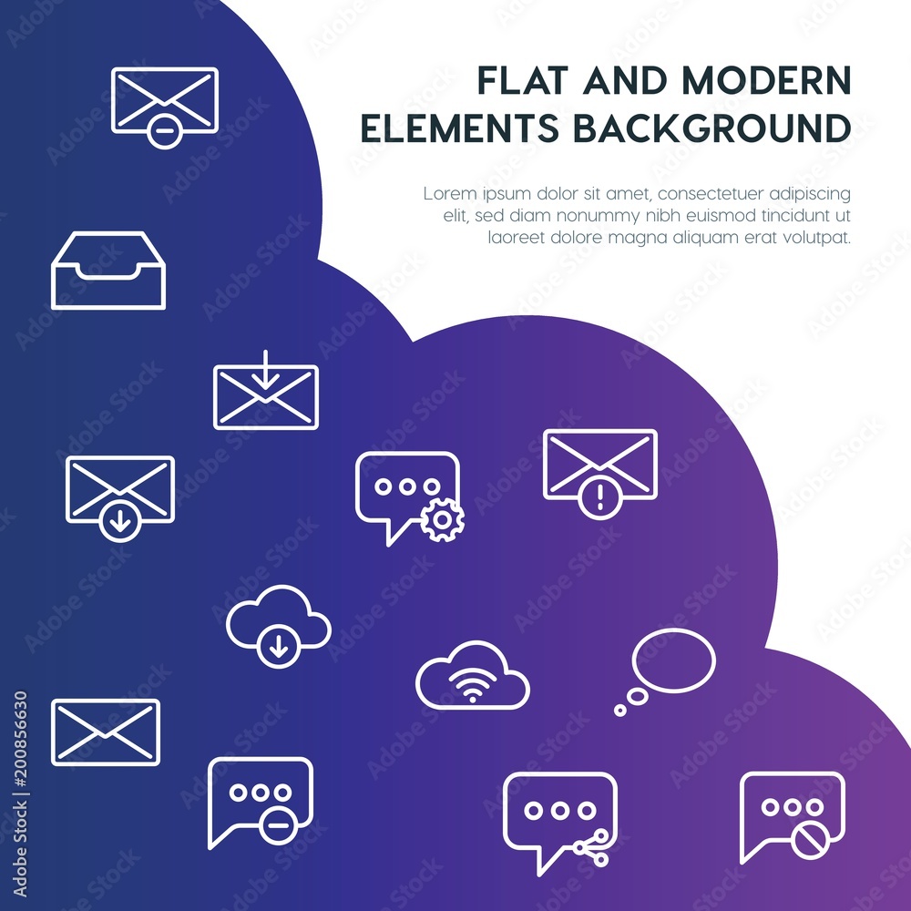 Aufkleber cloud and networking, chat and messenger, email outline vector icons and elements background concept