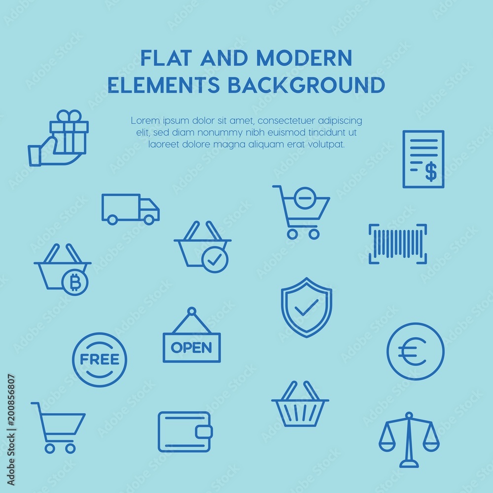 Poster shopping outline vector icons and elements background concept on blue background...multipurpose use 
