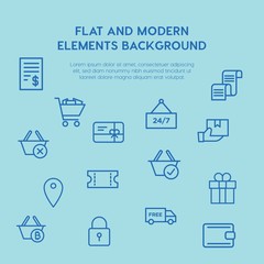 shopping outline vector icons and elements background concept on blue background...Multipurpose use on websites, presentations, brochures and more
