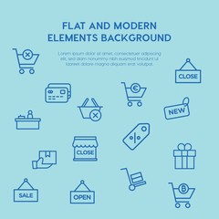 shopping outline vector icons and elements background concept on blue background...Multipurpose use on websites, presentations, brochures and more