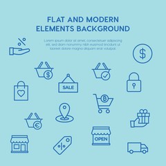 shopping outline vector icons and elements background concept on blue background...Multipurpose use on websites, presentations, brochures and more