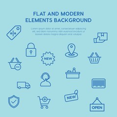 shopping outline vector icons and elements background concept on blue background...Multipurpose use on websites, presentations, brochures and more