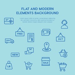 shopping outline vector icons and elements background concept on blue background...Multipurpose use on websites, presentations, brochures and more