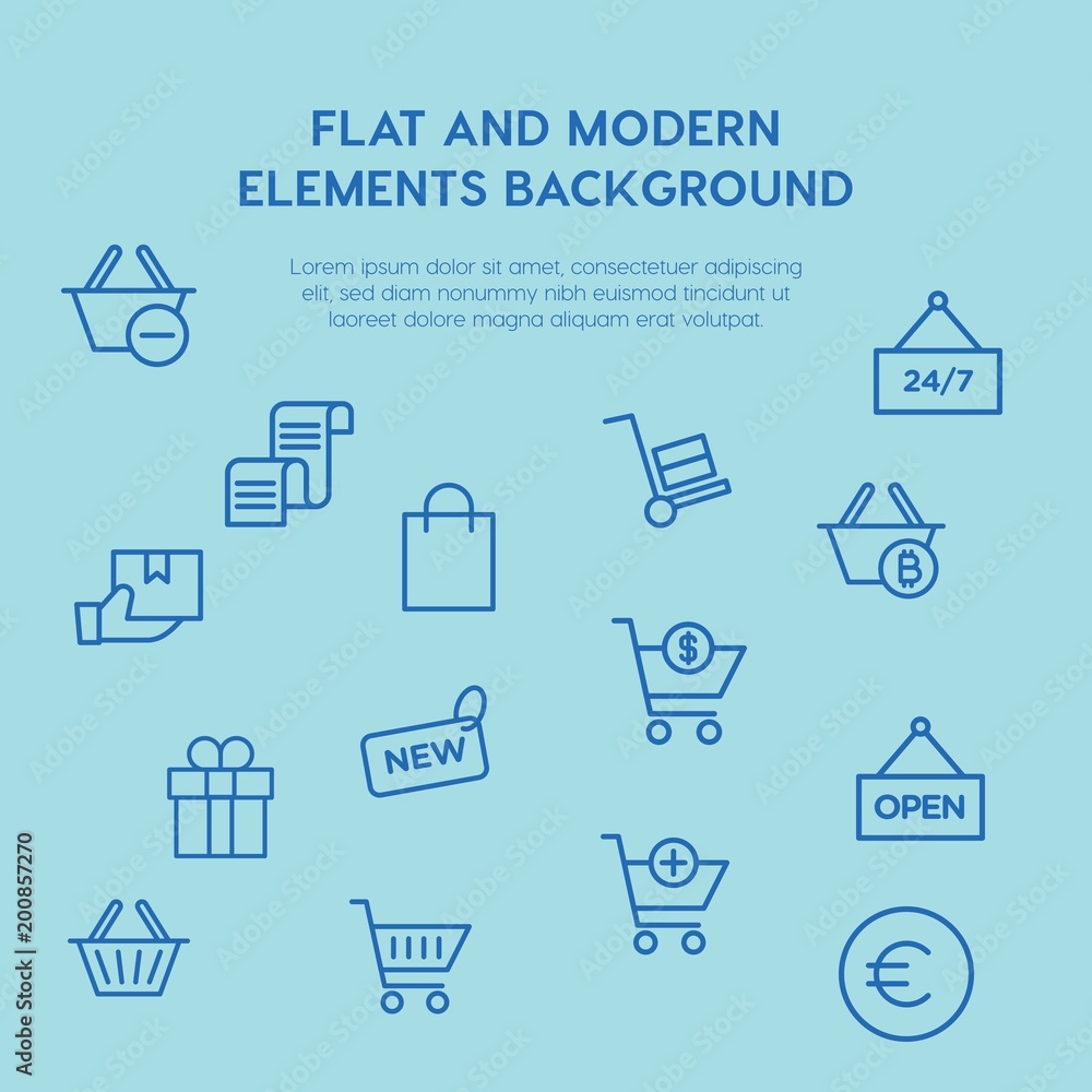 Poster shopping outline vector icons and elements background concept on blue background...multipurpose use 