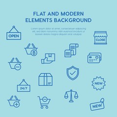 shopping outline vector icons and elements background concept on blue background...Multipurpose use on websites, presentations, brochures and more