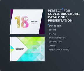Presentation. Abstract vector set of modern horizontal templates with colourful polygonal shapes
