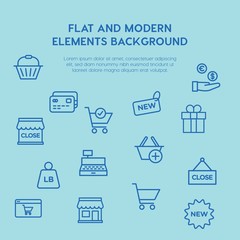 shopping outline vector icons and elements background concept on blue background...Multipurpose use on websites, presentations, brochures and more