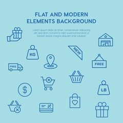 shopping outline vector icons and elements background concept on blue background...Multipurpose use on websites, presentations, brochures and more