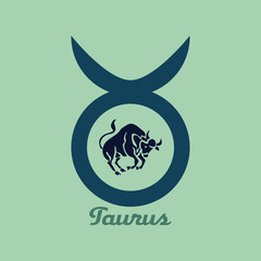 Fototapeta premium blue logo-icon for site, zodiac sign Taurus, dark blue bull on light blue background,