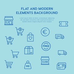shopping outline vector icons and elements background concept on blue background...Multipurpose use on websites, presentations, brochures and more