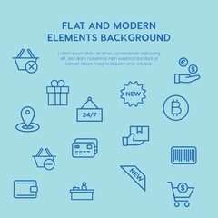 shopping outline vector icons and elements background concept on blue background...Multipurpose use on websites, presentations, brochures and more