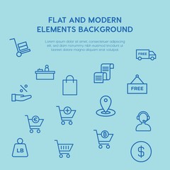 shopping outline vector icons and elements background concept on blue background...Multipurpose use on websites, presentations, brochures and more
