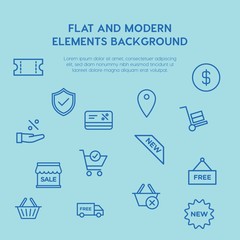 shopping outline vector icons and elements background concept on blue background...Multipurpose use on websites, presentations, brochures and more