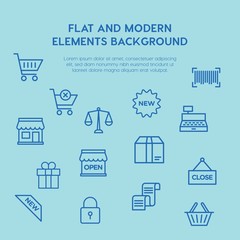 shopping outline vector icons and elements background concept on blue background...Multipurpose use on websites, presentations, brochures and more