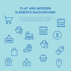 shopping outline vector icons and elements background concept on blue background...Multipurpose use on websites, presentations, brochures and more