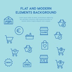 shopping outline vector icons and elements background concept on blue background...Multipurpose use on websites, presentations, brochures and more