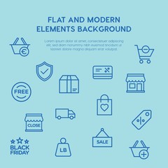 shopping outline vector icons and elements background concept on blue background...Multipurpose use on websites, presentations, brochures and more