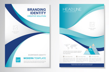 Template vector design for Brochure, Annual Report, Magazine, Poster, Corporate Presentation, Portfolio, Flyer, infographic, layout modern with blue and green color size A4, Front and back.
