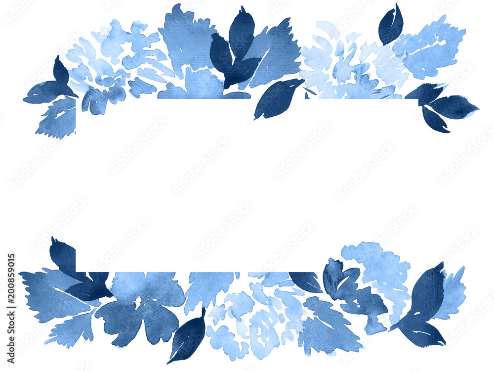 Wall mural Hand painted watercolor loose dahlia flowers in indigo. Floral arrangement template