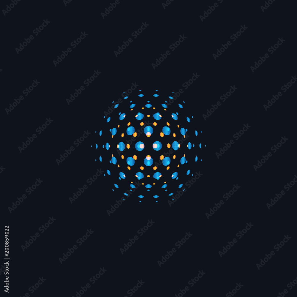 Poster fireworks abstract colorful logo. blue explosion dots emblem. absract vector sign on black backgroun