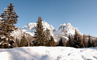 Snow on the Dolomites Mountains, Italy