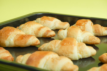 Fresh bread, Croissant, Oven, Bakery, etc. 焼きたてパン、クロワッサン、オーブン、パン屋さんのイメージ　黄色背景