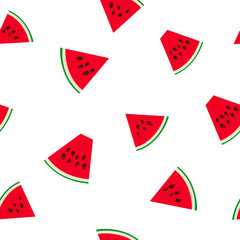 Seamless Pattern with Watermelon Slices with Seeds, Juicy Fresh Fruit, Summer Time, Vector Illustration