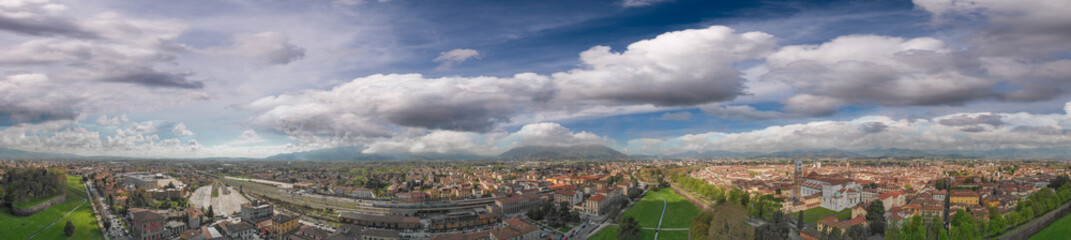Fototapeta na wymiar Panoramic aerial view of Lucca, medieval town in Tuscany