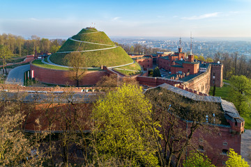 Fototapeta Kosciuszko Mound (Kopiec Kosciuszki). Krakow landmark, Poland. Erected in 1823 to commemorate Tadedeusz Kosciuszko. Surrounded by a citadel built by Austrian Administration about 1850. Aerial view obraz
