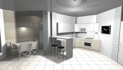 kitchen 3D rendering interior design beige