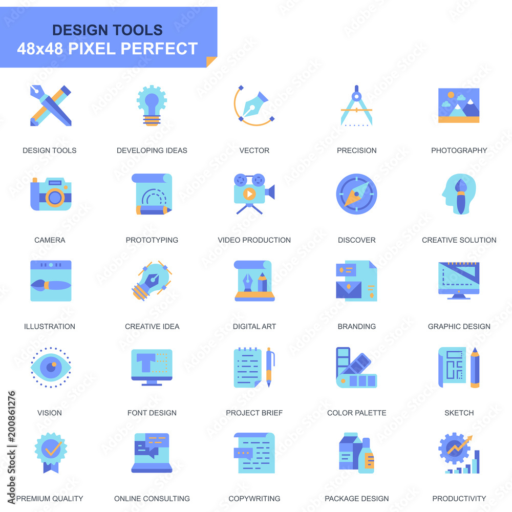 Poster simple set design tools flat icons for website and mobile apps. contains such icons as creative, dev