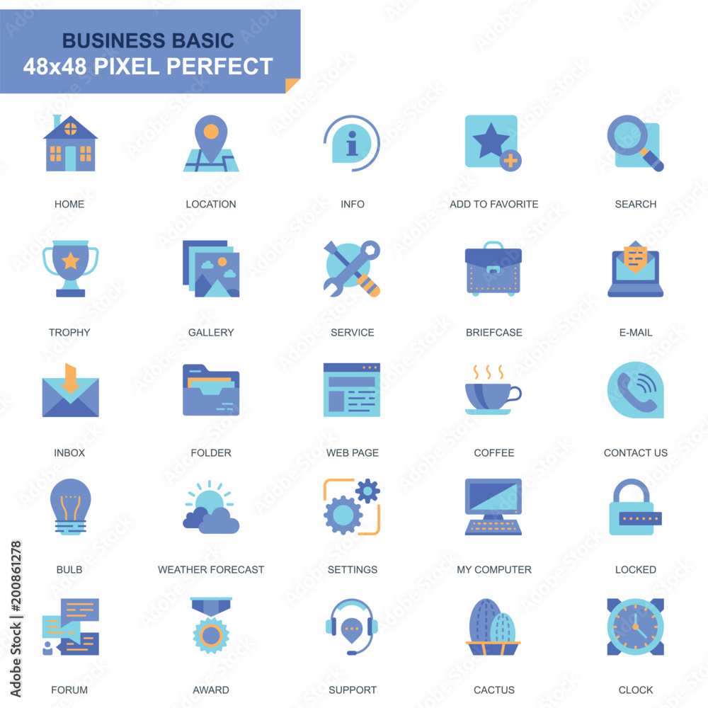 Leinwandbilder simple set basic flat icons for website and mobile apps. contains such icons as location, briefcase,